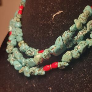 Turquoise and Red Beaded Necklace